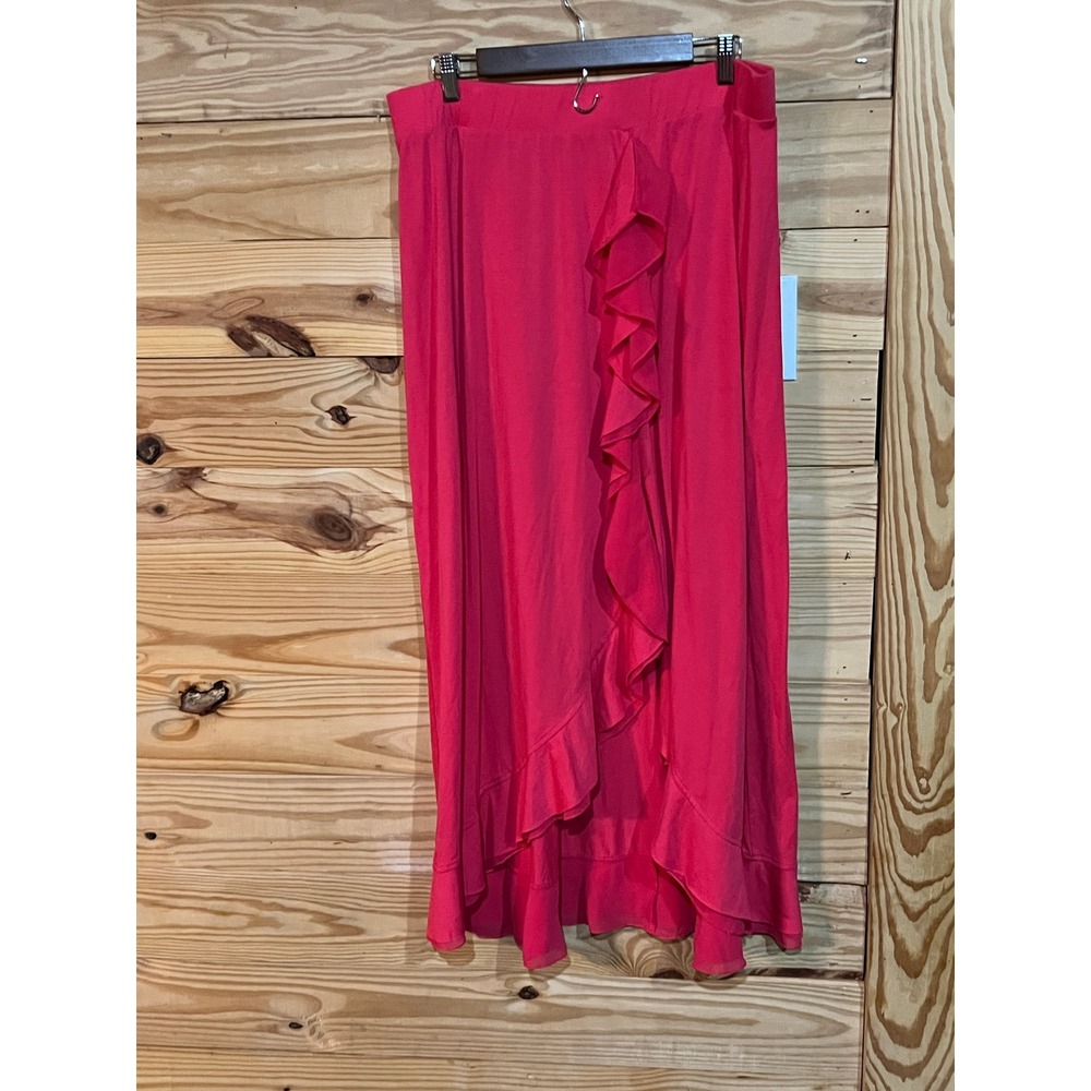 Cato Ruffled Peasant Boho Maxi Skirt Fuchsia Pink Stretchy Hi-Lo Size 18/20 (2X)